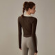 Elegant Yoga Wear Women's Autumn and Winter Sports Top Long Sleeve Running Fitness Pilates Training Set Coconut Brown L
