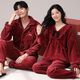 Victoria style wedding couple pajamas winter coral velvet warm red zodiac year newlywed men and women home wear outer suit CY9950 M female + male L