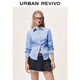 UR2026 Spring New Women's Casual Contrast Color Plaid Lapel Pleated Cardigan Shirt UYL250159 Blue Plaid S