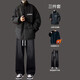 Huazhenmian (HUAZHENMIAN) cotton coat men's autumn and winter style trendy brand students loose thickened warm cotton coat boys bread cotton jacket wear cotton coat apricot + velvet sweatshirt black + pants black M