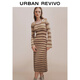 UR[HOT]2025 autumn new women's casual striped waist-hugging knitted dress UYL950131 khaki stripes (fabric slightly tied) M