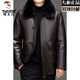 Woodpecker (TUCANO) removable inner liner, plus velvet and thickened dad's clothing with fur collar, leather cotton jacket for middle-aged and elderly people in autumn and winter, black XL (recommended 130-145 Jin Jin equals within 0.5 kg)