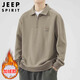JEEP SPIRIT Jeep sweatshirt men's spring casual POLO shirt top men's lapel long-sleeved T-shirt for men brown plus velvet XL