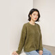 Haimuzi 100% Wool Brushed Round Neck Long Sleeve Pullover Sweater 2025 Autumn and Winter New Style Knitted Sweater Versatile Green One Size 160-165(45-55)