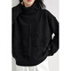 Dialogue (DUIBAI) Lazy design turtleneck knitted sweater for women 2025 winter new textured loose pullover sweater Quiet Black S