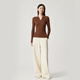 SNOW LOTUS bottoming shirt for women autumn and winter new style solid color V-neck pullover sweater for women simple versatile slim long-sleeved knitted chocolate color U530 L 110