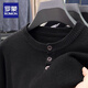 ROMON Henley collar long-sleeved T-shirt men's long-sleeved autumn new jacquard inner layering shirt round neck men's sweater black XL 52