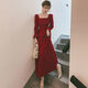 Miaomiaoxi long-sleeved toast dress bride 2025 new autumn and winter engagement home dress can be worn at ordinary times temperament burgundy for women red L