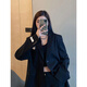 He Jiagong black suit jacket for women 2025 autumn small high-end casual loose Korean style interview suit top black L recommended 105-120 Jin Jin equals 0.5 kg
