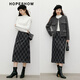 Red sleeve (hopeshow) contrasting plaid skirt 2025 winter new women's retro style versatile slimming and mature straight skirt Navy blue plaid 915 M