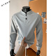 Yuexiang American Polo Henley sweatshirt men's autumn and winter trendy cleanfit pullover with German velvet bottoming shirt top hemp gray M