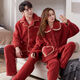 Victoria's style couple's coral velvet pajamas autumn and winter thickened animal year wedding suit for women and men winter bright red female 7149-male 7150 thickened M female + male L (two sets of prices)
