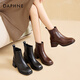Daphne short boots for women new autumn and winter French high-heeled slim boots with temperament and versatile Martin boots for women brown plus velvet 37