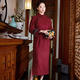 Xiyue original 100% wool woolen long cheongsam Chinese style embroidered classical high-end banquet dress autumn and winter red XL weight 115~125