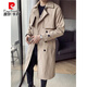 Pierre Cardin (pierre cardin) military trench coat men's mid-length spring and autumn style 2026 new British handsome slim double-breasted coat jacket men's black M recommended 90Jin Jin is equal to within 0.5 kg