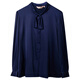 OMNIALUO shopping mall same style high-end French heavy silk top women's long-sleeved 2025 autumn OL temperament mulberry silk shirt B35 navy S