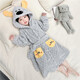 G.DUCKKIDS Little Yellow Duck Children's Pajamas Boys Coral Velvet Winter Hooded Dinosaur Pajamas Boys Baby Home Clothes Bath Towel Gray 90 cm Recommended Height 85-95cm