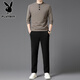 Playboy (PLAYBOY) brand men's Henry collar sweater spring thin inner base suit sweater with wool cashmere long-sleeved T light rice coffee M recommended 120Jin Jin is equal to less than 0.5 kg