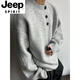 JEEP SPIRIT Light Gray Henley Collar Plush Sweater Men's Winter Lazy Style High-Level Knitted Sweater American Retro Wool Sweater Light Gray Upgraded 90% Buyers Choose M
