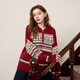 Sancai 2025 winter new red zipper lapel atmospheric jacquard sweater loose shoulder sleeves M