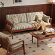 Yayuan leisure fabric sofa 2025 new style retro boxwood home living room straight three-seat solid wood sofa cotton and linen green striped three-seat sofa (soft and comfortable, skin-friendly and breathable) 2100*880*850mm
