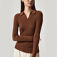 SNOW LOTUS bottoming shirt for women autumn and winter new style solid color V-neck pullover sweater for women simple versatile slim long-sleeved knitted chocolate color U530 L 110