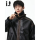 CHOCOOLATEit sherpa spliced leather jacket men's winter velvet thickened warm cotton jacket black velvet L