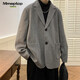 MMOPTOP short suit loose woolen coat men's winter coat Korean style loose thickened MDY01 gray XL