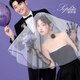 
Bride wedding veil black lace long niche photography and photography style headdress hard yarn white black mesh rose gloves about 52cm