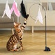 Cat toy cat funny stick with bell, long pole, suction cup, self-stimulating, bite-resistant cat funny tool, feather head cat toy, suction cup cat funny stick - cat funny stick + replacement head - pink - 1 set