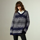 Chuyu Imitation Cow Velvet Sweater Women's 2025 Winter New Fair Isle Jacquard Loose Mid-Length Top Navy Gray M