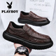 Playboy Beanie Men's Shoes Autumn British Style Black Business Casual Leather Shoes Chef Non-Slip Waterproof Work Trendy Shoes Black 40