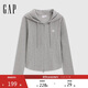 Gap Women's 2025 Spring New Logo Elastic Rib Zipper Hooded Long Sleeve T-Shirt Regular Top 729465