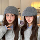 Panxing Korean version of ins style beret, worn backwards, high-end fashion forward hat, versatile autumn and winter face-showing small knitted painter hat, brown, one size fits all