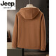JEEP SPIRIT autumn and winter heavy quality men's fleece jacket casual hooded sherpa plus velvet thickened warm cardigan jacket stand-up collar caramel color M recommended 90-110Jin Jin equals 0.5 kg