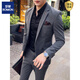 ROMON Korean style suit, handsome and trendy male wedding groomsmen dress host slim suit two-piece suit 102 black two-piece suit = suit + pants S (suitable for 95-105 Jin Jin equals 0.5 kg)