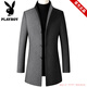 Playboy windbreaker jacket men's mid-length high-end autumn and winter 2025 woolen business woolen lapel trend new model High quality - 20 black mid-length style Loss processing XL 110-125Jin Jin equals 0.5 kg