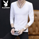 Playboy Autumn long-sleeved T-shirt men's seamless thin pure cotton low-neck underwear autumn v-neck slim cotton inner base white L 175/88A