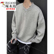 Woodpecker (TUCANO) gray American Henry collar sweater men's early autumn lazy style bottoming sweater cleanfit inner layer light gray Henry collar M