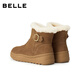 Belle Thick Sole Heightening Snow Boots Women's 2025 Winter New Shopping Mall Same Style Furry Warm Short Boots E6W1DDD5 Brown 37