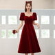 Miaomiaoxi long-sleeved toast dress bride 2025 new autumn and winter engagement home dress can be worn at ordinary times temperament burgundy for women red L