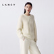 LANCY mohair silk 25 winter new style relaxed cable knit sweater women's round neck off-shoulder sweater off-white M