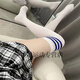 Sexy student socks over the knee stockings college style stockings polyester thick socks velvet stockings all white with blue stripes - spring and autumn polyester thick socks - 1 pair