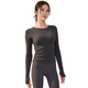 LULUUVTTOH New Slim Yoga Wear Long Sleeve Women's Sports Elastic Breathable Top Running Round Neck Pilates Fitness T-Shirt Navy XL