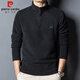 Pierre Cardin sweatshirt men's autumn and winter thickened cold-proof and warm fleece jacket men's loose half-zip top men's dark gray XL