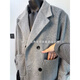 XUANSENTU gray alpaca short woolen coat men's winter thickening Korean style British yuppie windbreaker jacket trendy light gray plus velvet 2XL