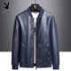 Playboy velvet leather men's jacket autumn and winter thickened soft leather jacket Haining style Korean version slim and warm casual thin style black without velvet XL 126-140Jin Jin equals 0.5 kg