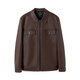 Fei Zhongfei's new men's leather jacket, short style, comfortable and versatile, solid color, crisp collar, brown|8880 XL/180/96A
