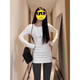 COSMICKISS women's autumn and winter white right-shoulder long-sleeved T-shirt, medium-length bottoming shirt to cover the buttocks and wear slim-fitting top, long-sleeved bottoming top - white thickened - size m (90Jin Jin is equal to 0.5kg -105Jin Jin is equal to 0.5kg)