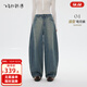 Asuka and New Wine Loose High Waist Jeans for Small Women 2025 Autumn New Casual Slim Scimitar Pants Indigo HCH07 M